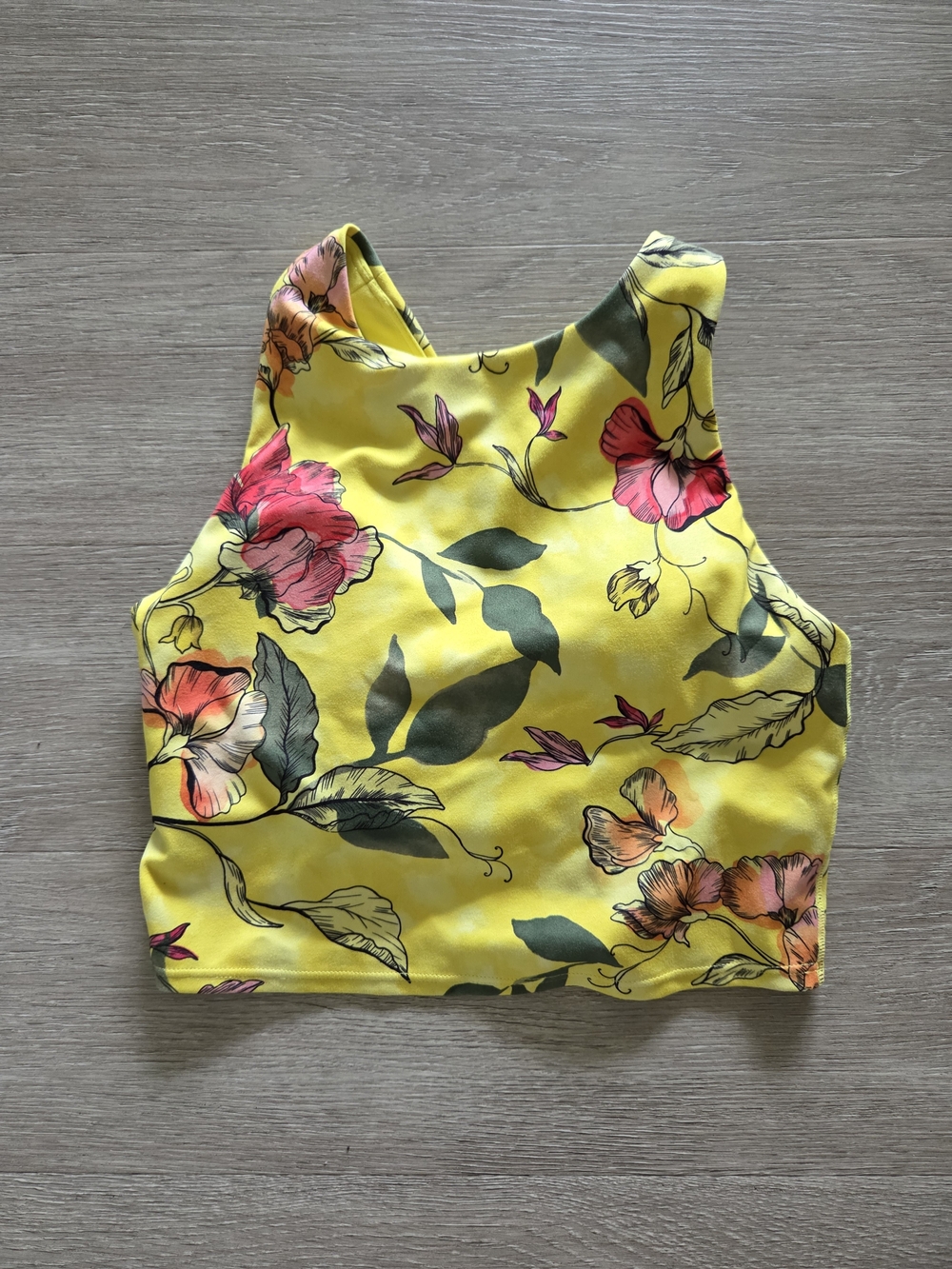 Athleta Yellow Floral High-Neck Crop Top Bra Xs